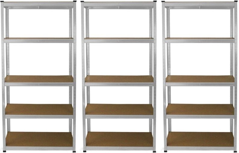 Thumbnail - 3 x E-Rax Lagerregal Garagenregal Stahlregal Werkstattregal schraubenlos Silber