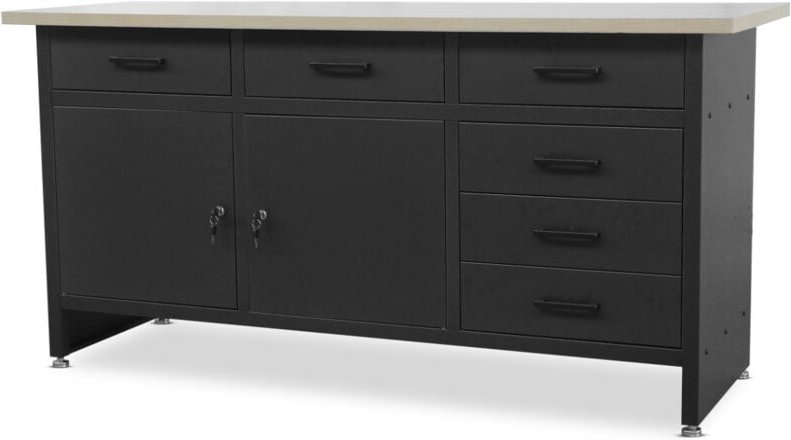 Werkbank mit Arbeitsplatte Werktisch mit 6 Schubladen 2 Schließfächer Verstellbare Füße MDF-Arbeitsplatte Belastbar bis ...