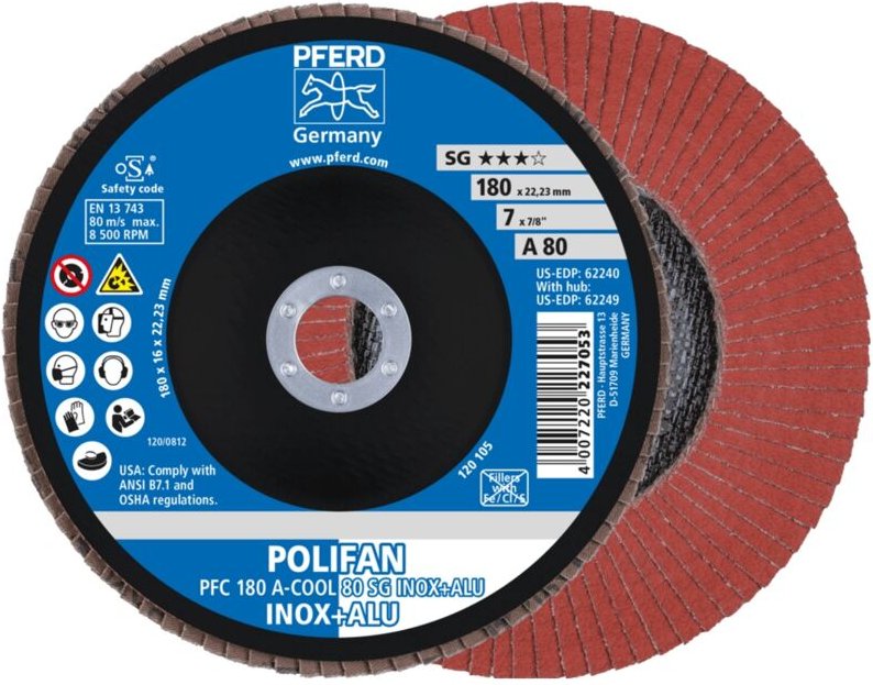 Pferd - polifan Fächerscheibe pfc 180x22,23 mm konisch a-cool 80 sg inox+alu Edelstahl/Alu