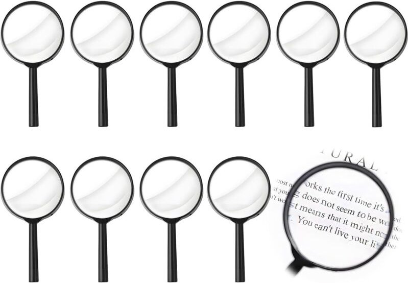 10-teiliges Lupen-Set für Kinder, Mini-Lupen (6 cm Durchmesser), Leselupen aus Kunststoff zum Entdecken von Insekten, Pf...