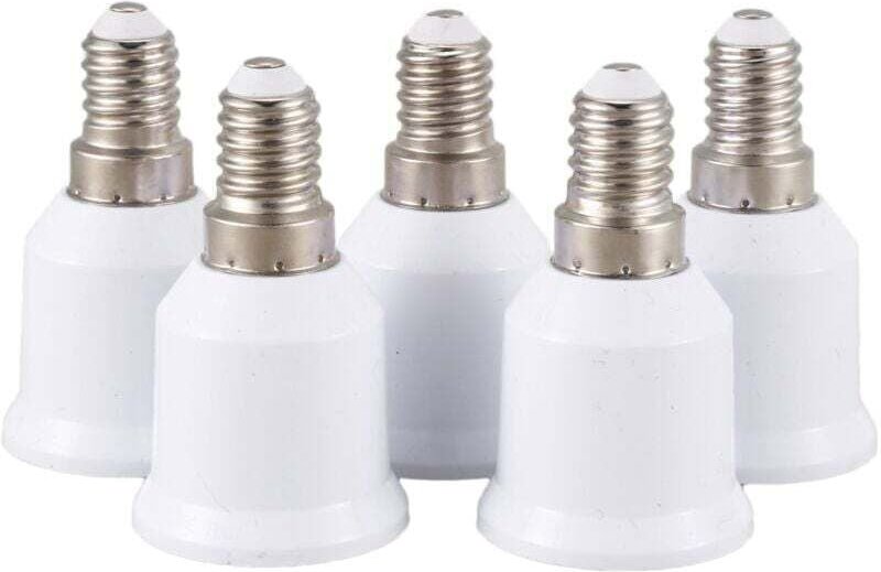 E14 auf E27 LED-Lampenadapter, 5-teiliges Set, Weiß