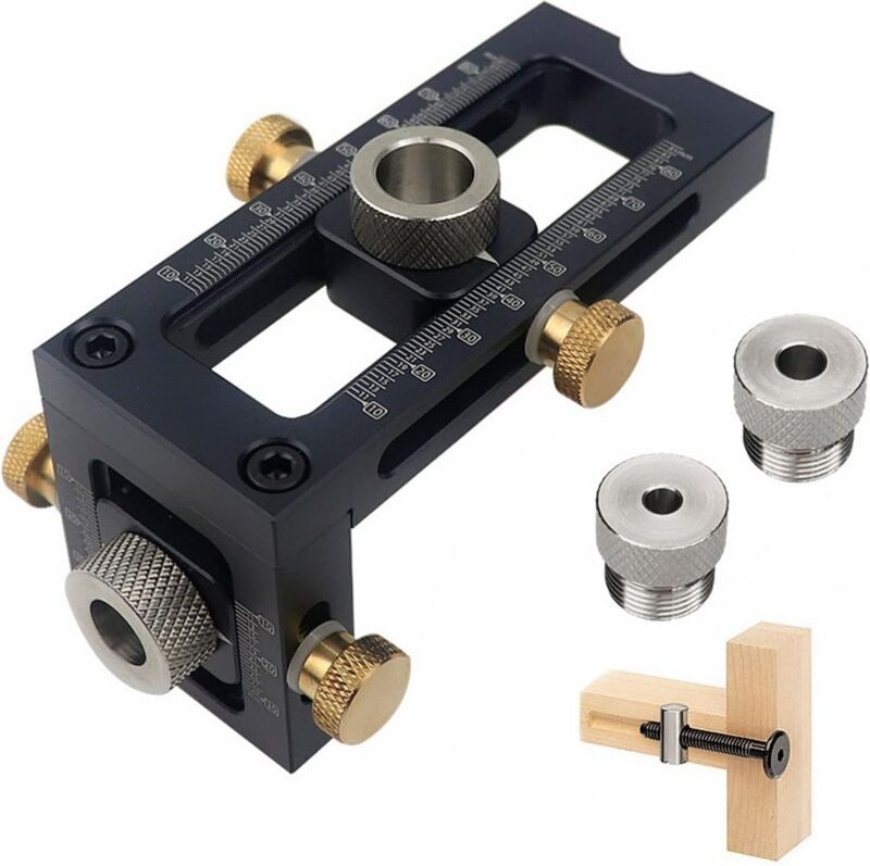 Dübellehre für die Holzbearbeitung, 2-in-1 verstellbarer Locher-Ortungsgerät für die Holzbearbeitung, 4-Loch-Bohrer-Set ...