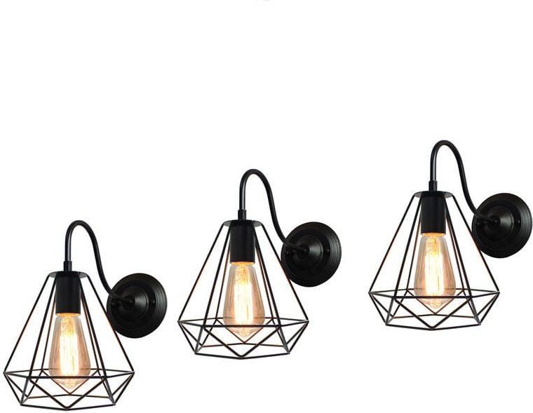 Wandleuchte Vintage, Diamant Form Wamp Lampe im Industri Design, Decor Lampe mit Käfig für Wohnzimmer Esszimmer Schwarz ...