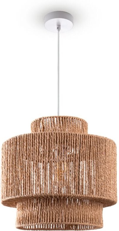 Paco Home - Pendelleuchte Esstisch Papier Boho Hängelampe Esszimmer Lampe E27 Rattan Pendelleuchte - Weiß, Natur (Ø40cm)