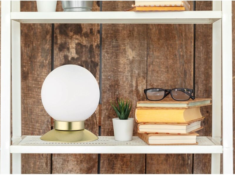 Defibrico - led Tischleuchte princess Messing Glasschirm Weiß dimmbar Touchsensor, Höhe 13cm