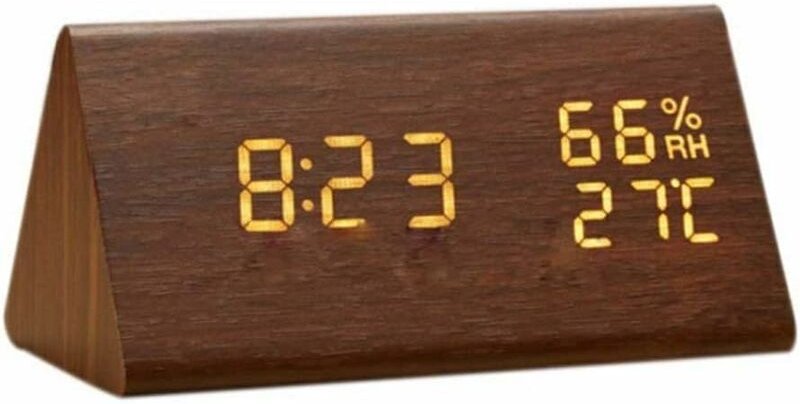 Wecker aus Holz, digitaler LED-Wecker aus Holz, digitaler Tischwecker aus Holz mit Zeit- und Temperaturanzeige, Tonsteue...