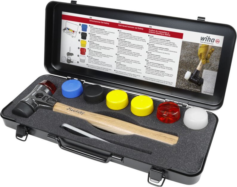 Schonhammer Set Safety (44008) Gummihammer mit gemischten Schlagköpfen 8-tlg. in Box - Wiha