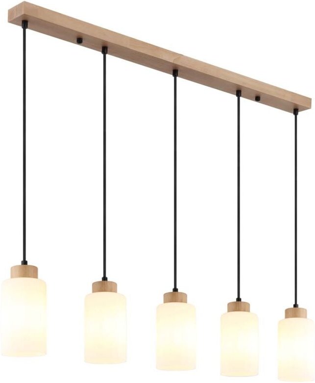 Hängeleuchte Pendelleuchte Deckenleuchte Holz braun Glas opal 5-flammig H 120 cm