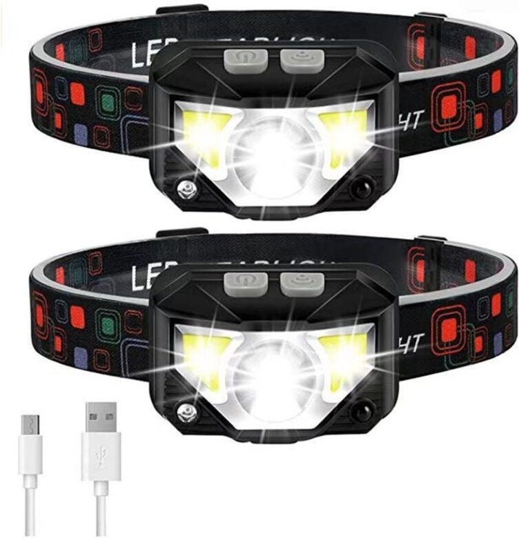 Ultrastarke LED-Stirnlampe, 2er-Pack, per usb wiederaufladbare Stirnlampe mit Bewegungssensor, leicht und wasserdicht, 1...