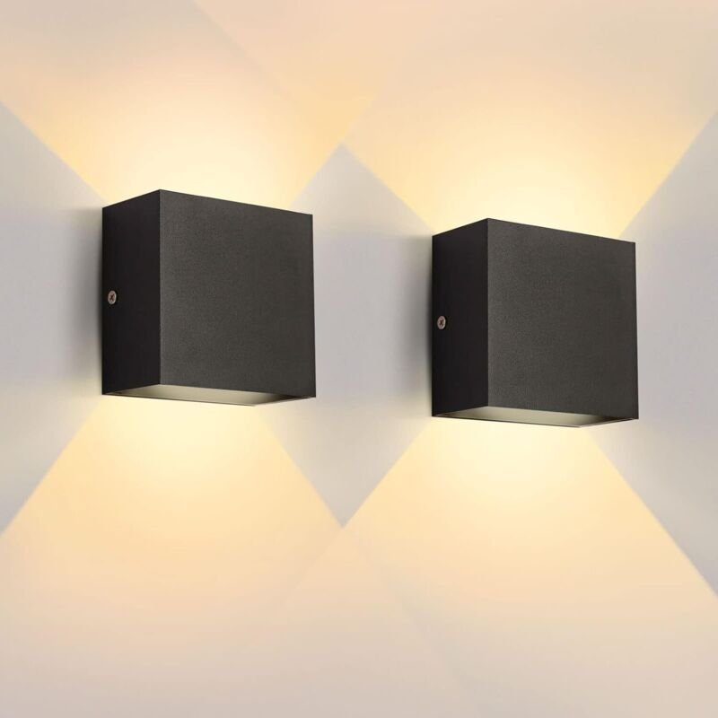 LED Wandleuchte, 2er Modern Up and Down Wandlampe 6W Warmweiß für Wohnzimmer, Schlafzimmer, Flur, Treppen (Schwarz)
