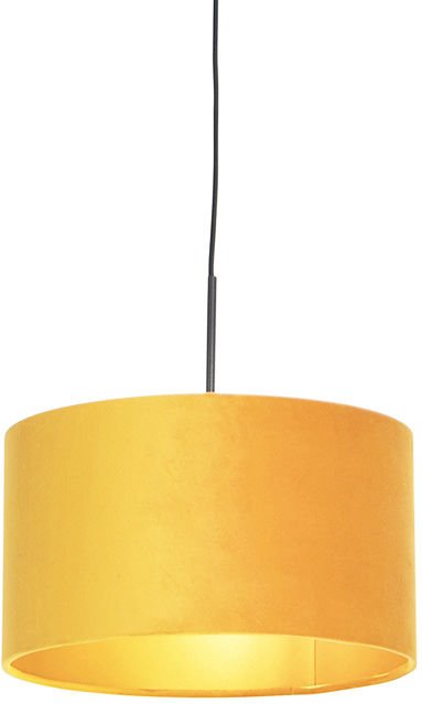 Hängelampe mit Veloursschirm ocker mit Gold 35 cm - Combi