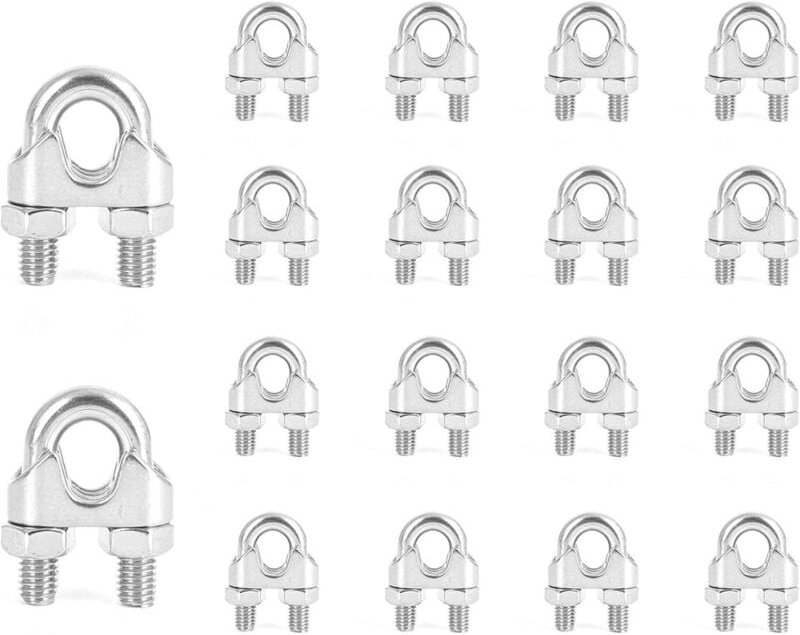 Packung mit 16 M10 U-Bügel-Kabelklemmen aus Edelstahl für Wäscheleinen, 10 mm Stahlseil