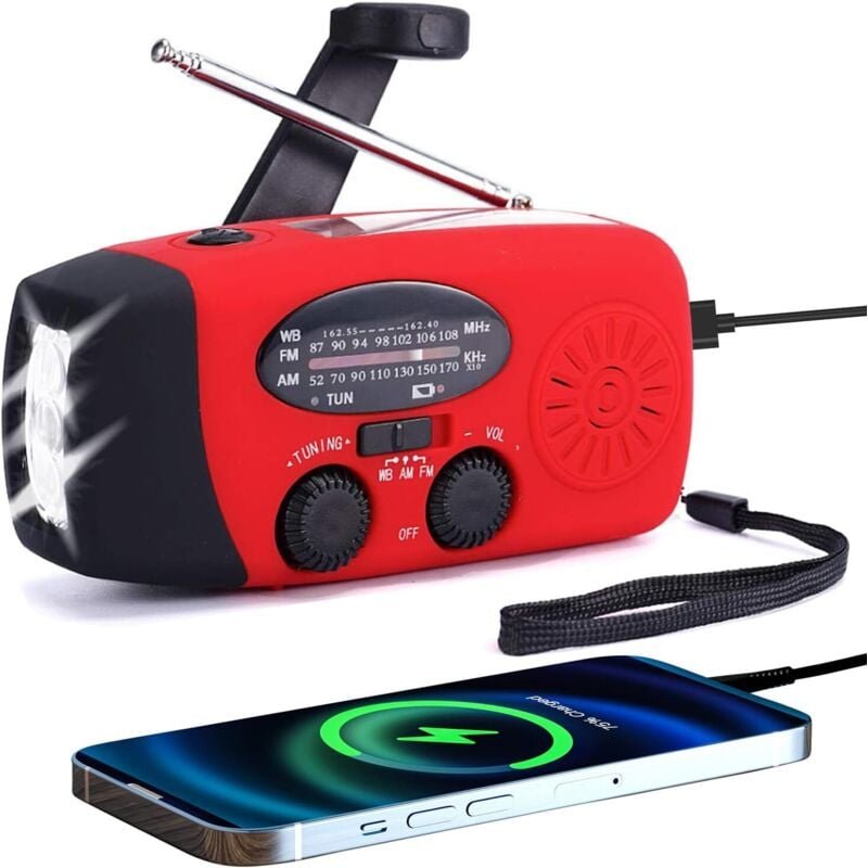 FM/AM/NOAA-Wetterradio, Handkurbel, selbstbetrieben, Solar, tragbar, Mini-Notfall-Überlebensradio mit 3 LEDs, superhelle...