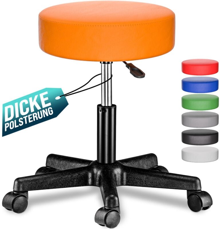 Rollhocker Höhenverstellbar 10cm Polsterung 46-60cm Sitzhöhe 360° drehbar Ø35cm rund Rollen Bürohocker Drehhocker Arbeit...