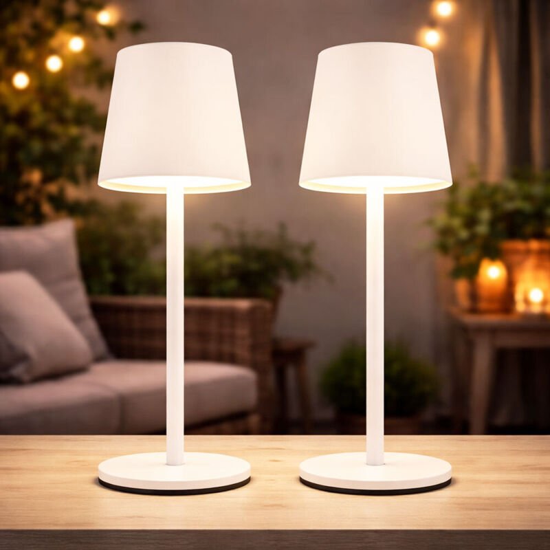 LED Tischlampe Akku Tischleuchte CCT Touch Innen Außen weiß opal Gartenleuchte Touchdimmer USB, Metall, 2W 50lm warm-kal...