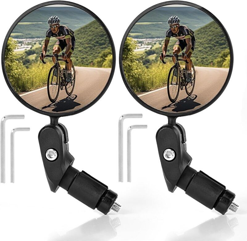 Fahrradrückspiegel, HD-Glas-Fahrradrückspiegel mit konvexer Linse für 18–22 mm Lenker, 360° drehbarer Fahrradrückspiegel...