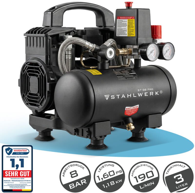 STAHLWERK Kompressor 8 bar 3 L 1,60 PS 1,18 kW 190 l/min Druckluftkompressor