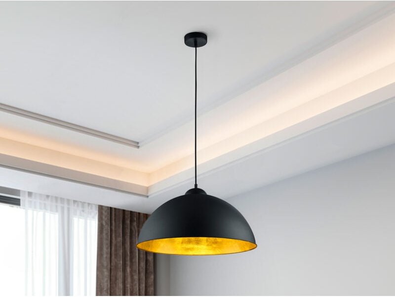 Trio - Pendelleuchte romino ii Metall Lampenschirm Schwarz Gold, ø 50cm