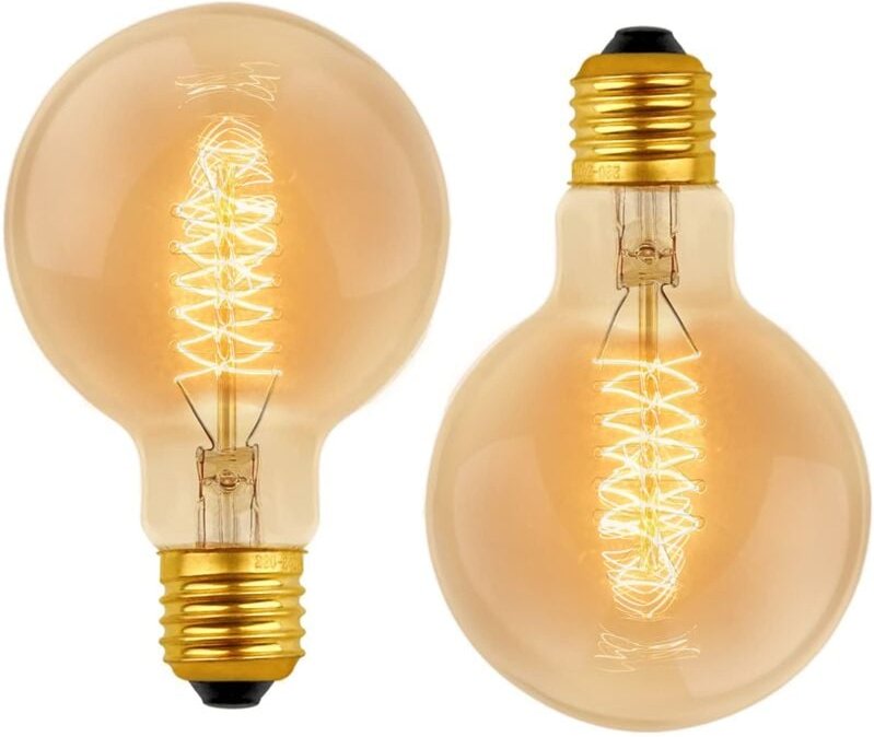 Jusch - 2er-Pack Vintage G80 E27, 40 w Warmweiß 2700 k, ac 220 v, Retro-Dekorationsglühbirnen E27 Spiral-Wolfram-Glühlam...