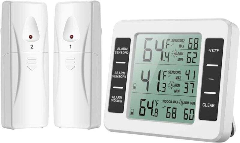 Thumbnail - Ulisem Kühlschrankthermometer mit Gefrieralarm, kabelloses Innen- und Außenthermometer mit 2 Sensoren