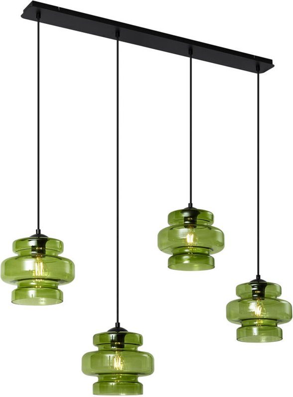 Retro Hängelampe Schwarz mit Grünem Glas 4-Lichter - Denise