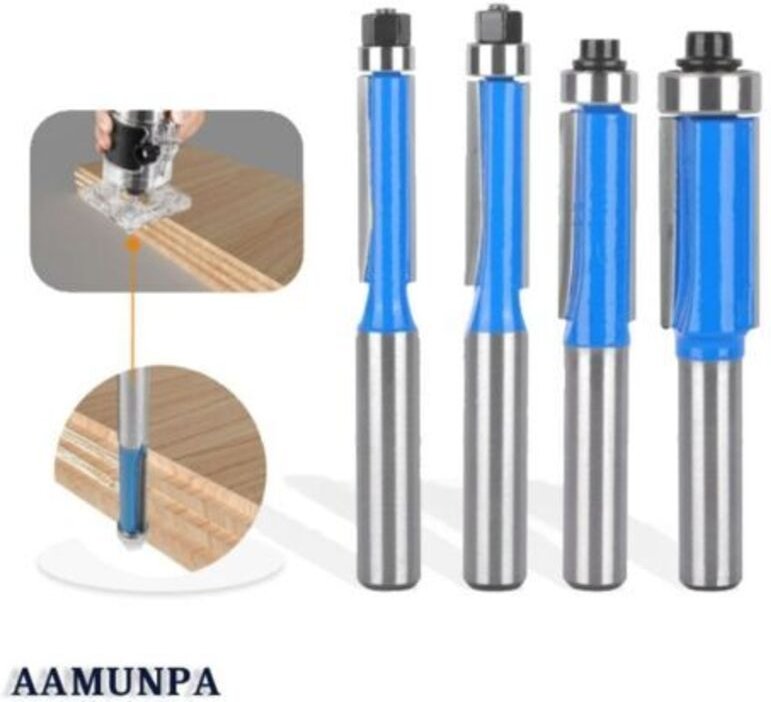 4-teiliges Fräser-Set, 8-mm-Schaft, Holzkopierfräser, Fräser mit Kugellager, Bündigfräser, für Heimwerkerarbeiten und Zu...