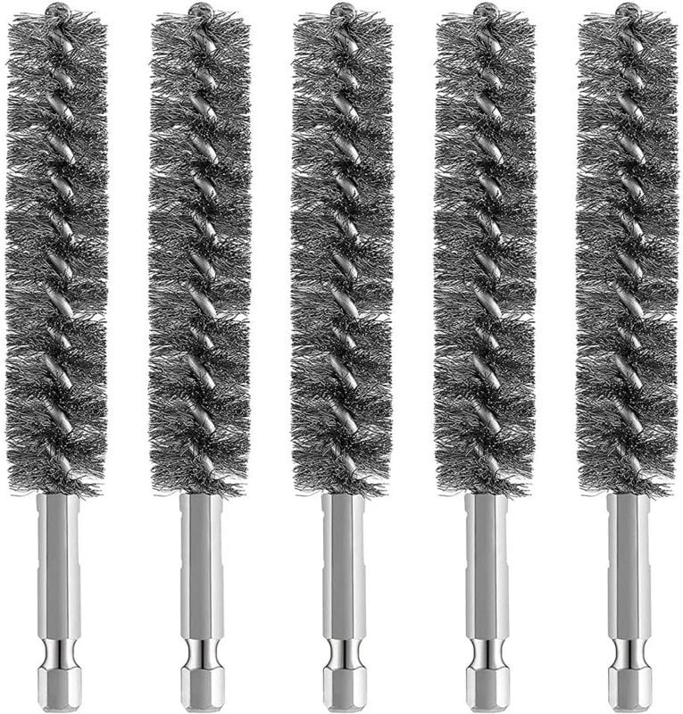 5 Stück Edelstahl-Bohrbürste, Drahtbürste für Bohrerreinigung, Drahtbürste, Edelstahlbürste mit Sechskantschaftgriff, fü...