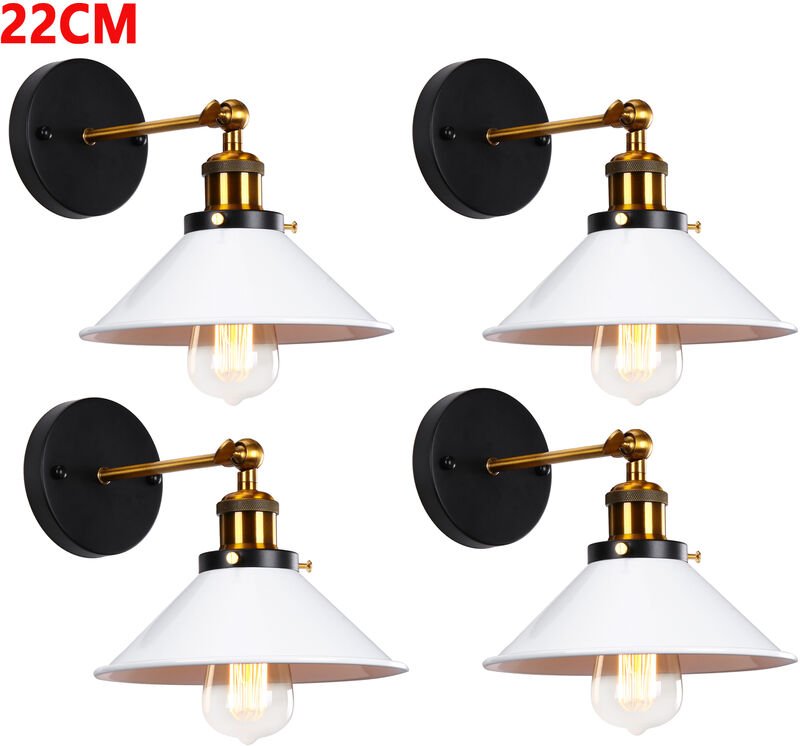 4er Wandleuchte, Vintage Industrielle Wandlampe aus Metall mit Ø22cm Lampenschirm für Schlafzimmer Wohnzimmer Esszimmer ...