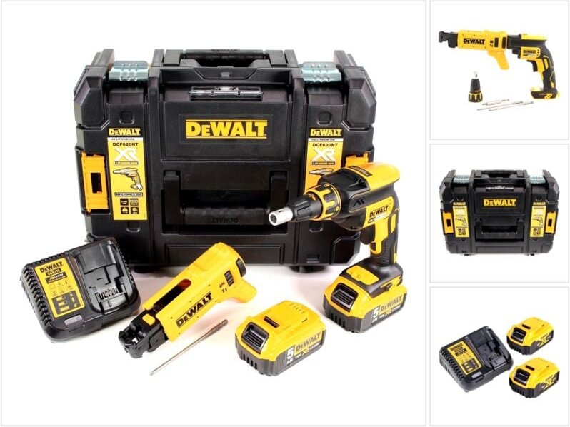 DeWalt DCF 620 P2K Akku Trockenbauschrauber 18 V 30 Nm Brushless + 2x Akku 5,0 Ah + Ladegerät + Magazinvorsatz + TSTAK