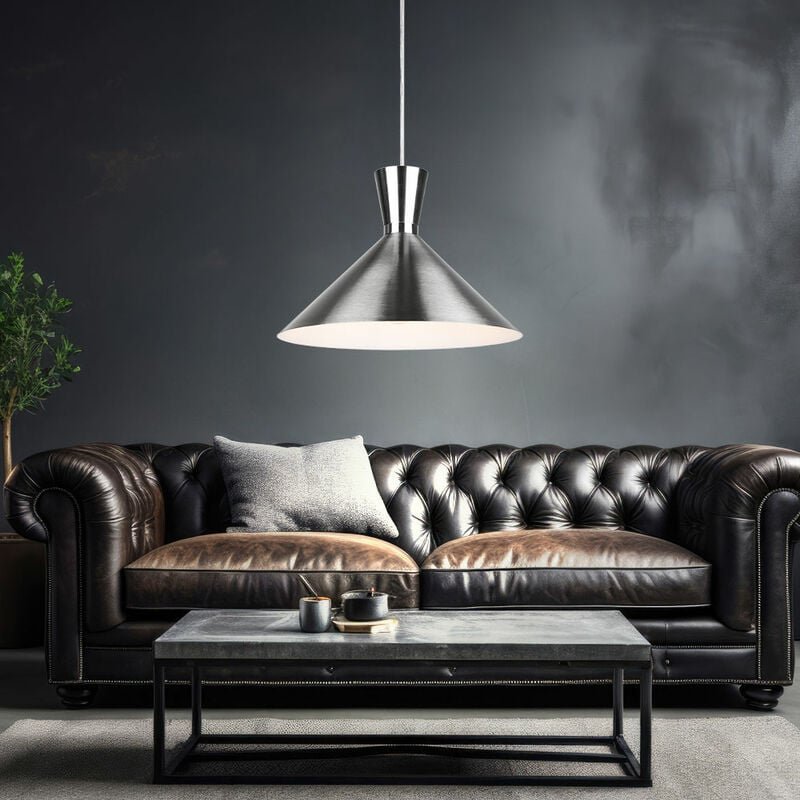 Hängelampe Pendellampe Esstischleuchte silber Wohnzimmerlampe rund, Metall nickel matt, 1x E27 Fassung, DxH 35x150 cm