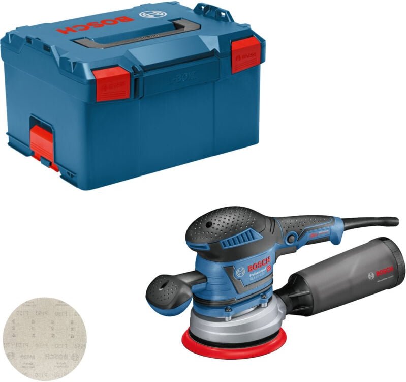 Bosch Exzenterschleifer GEX 40-150, mit Schleifblatt M480, Schleifteller, L-BOXX