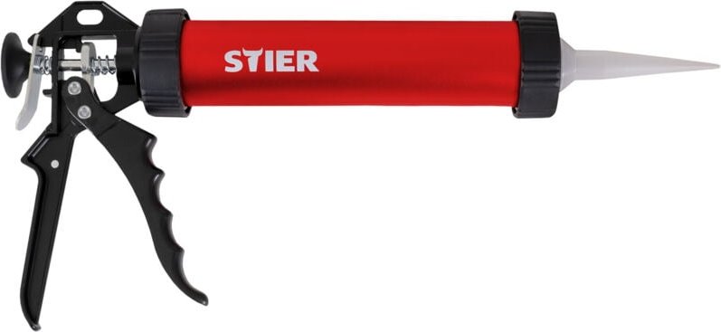 STIER Alu Kartuschenpresse für Beutelware 220mm, Kartuschenpistole, für Dicht- und Klebstoffkartuschen, Handbetrieb, Kar...