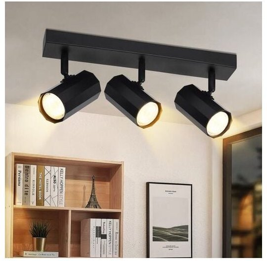 GBLY Deckenstrahler 3 Flammig Schwarz - Deckenspots Retro GU10 Wohnzimmerlampe Vintage MAX. 25W 350° Schwenkbar Metall f...