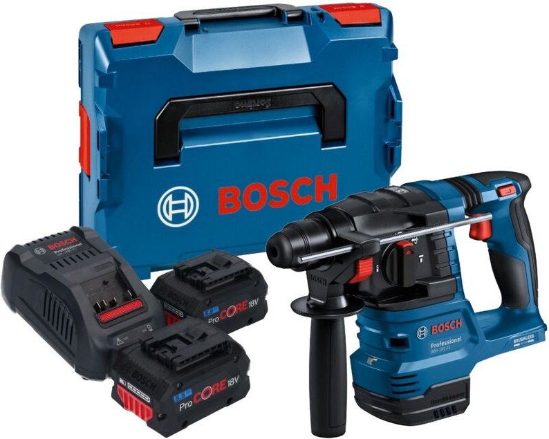 Bosch GBH 18V-22 Professional Akku Bohrhammer 18 V 1,9 J SDS Plus Brushless + 2x ProCORE Akku 5,5 Ah + Ladegerät + L-Box...