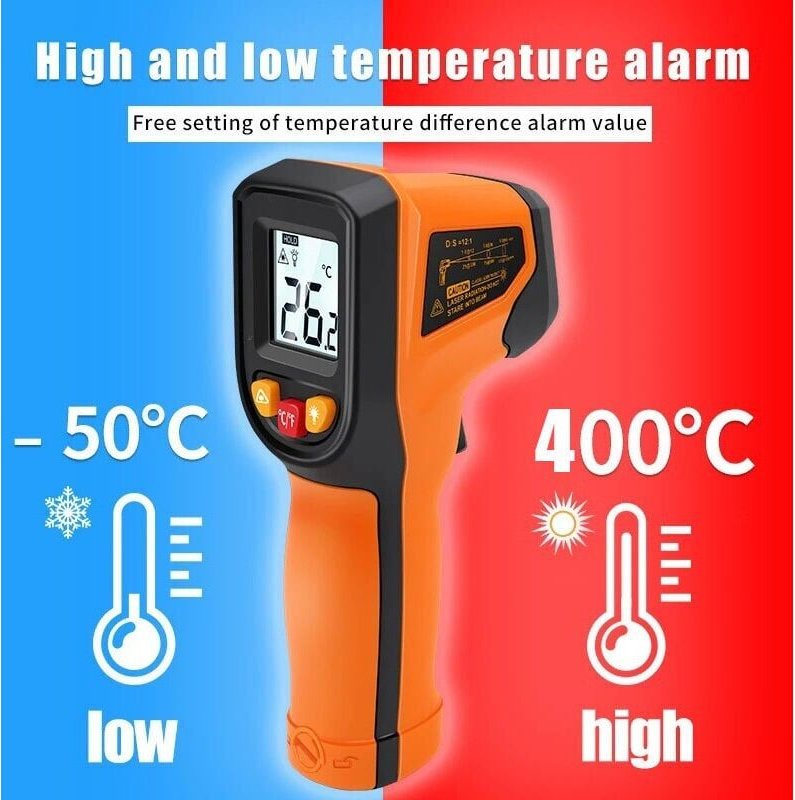 SNQ - Berührungsloses digitales Laser-Infrarot-Thermometer (-50 °c ~ 400 °c) – Nicht an der Stirn, zum Kochen/Grillen/Ge...