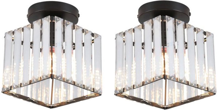E27 Moderne Deckenleuchte Quadratischer Deckenlampe Metall Kristall Kronleuchter Schwarz 2 Stücke