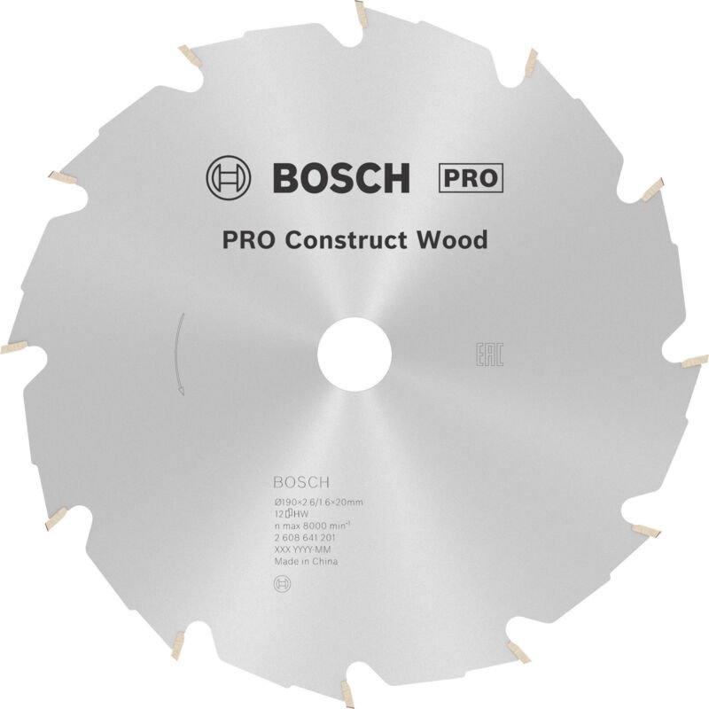 Pro Construct Wood Kreissägeblatt, 190 x 2,6 x 20 mm - Bosch