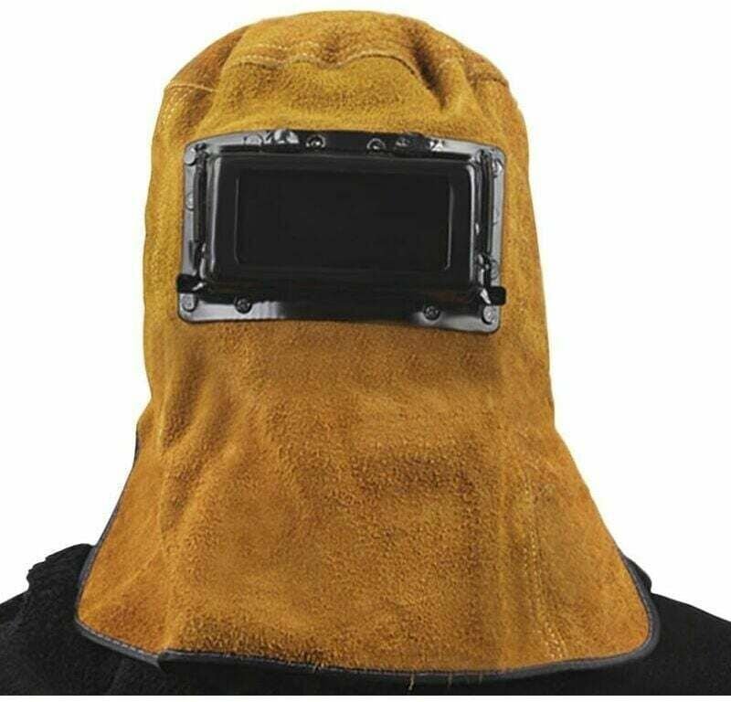 Schweißmaske, Schweißhelm-förmige Kapuze, Leder-Schutzhaube, bequeme Maske mit Schutzbrille, Augen- und Gesichtsschutz
