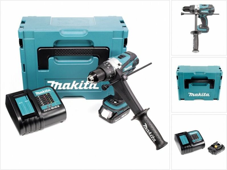 Makita DHP 458 SA1J Akku Schlagbohrschrauber 18 V 91 Nm + 1x Akku 2,0 Ah + Ladegerät + Makpac