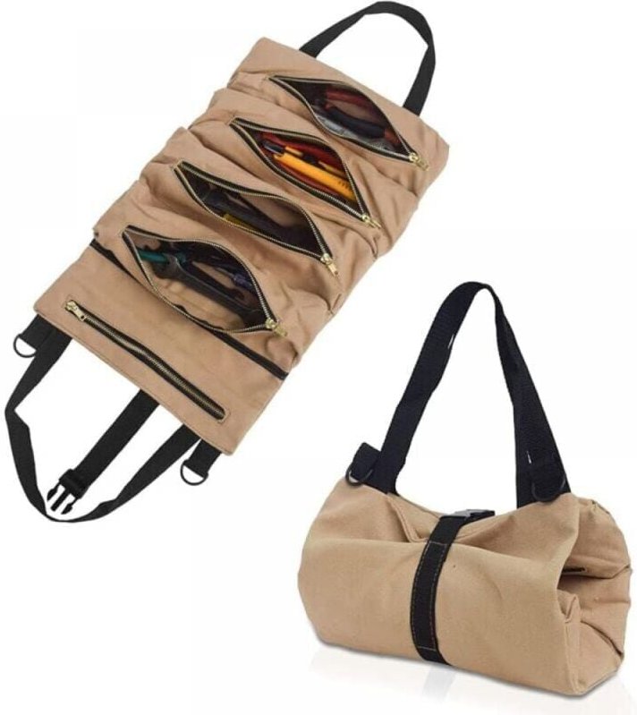 Thumbnail - Khaki) Canvas-Werkzeugtasche, multifunktionale Werkzeugtasche mit 5 Taschen, verschleißfestes Werkzeugset, geeignet für ...