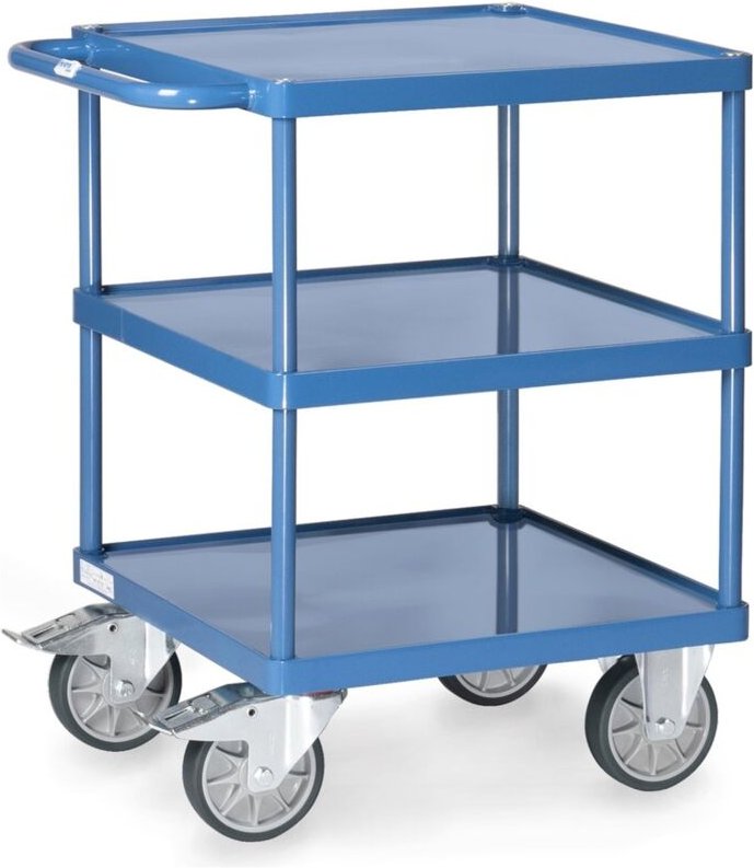 fetra Tischwagen, 3 Stahlblech-Wannen, Ladefläche 600 x 600 mm