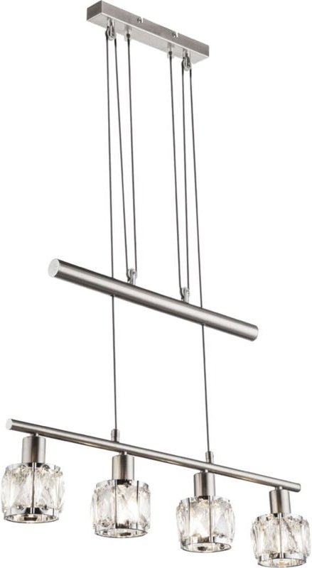 Balkenpendelleuchte kris höhenverstellbar mit Glaskristallen Silber, Breite 60cm