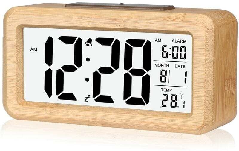Einfach einzustellender digitaler Bambus-Wecker mit Temperatur, digitaler Wecker, für Schlafzimmer - Lntyq