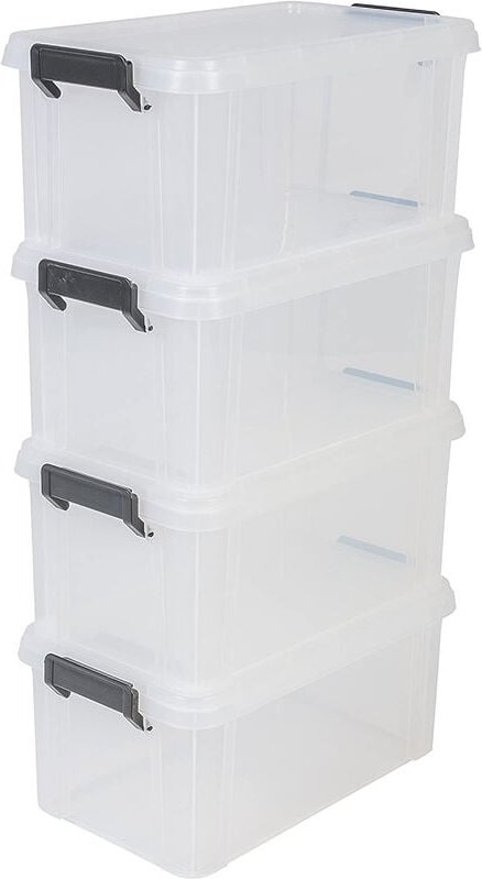 Iris Ohyama, 4er-Set, Aufbewahrungsboxen, 6 L, mit Einrastgriffen, stapelbar, Garage - Multi Box MBX-6 - Transparent