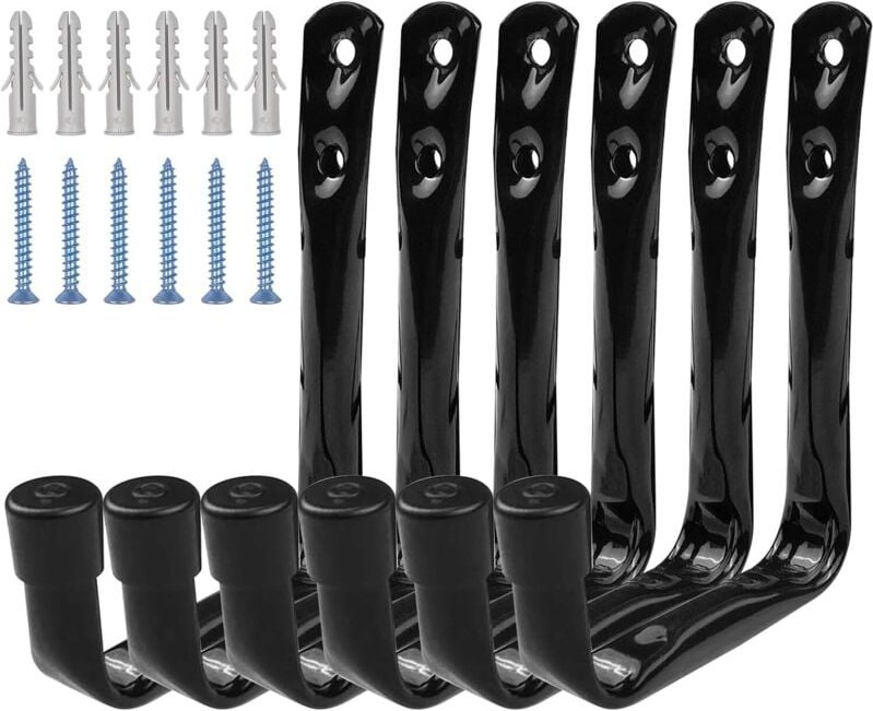 6er-Pack robuste Haken zum Aufhängen in der Garage, Fahrrad-Wandhalterung aus Stahl mit rutschfester Beschichtung für El...