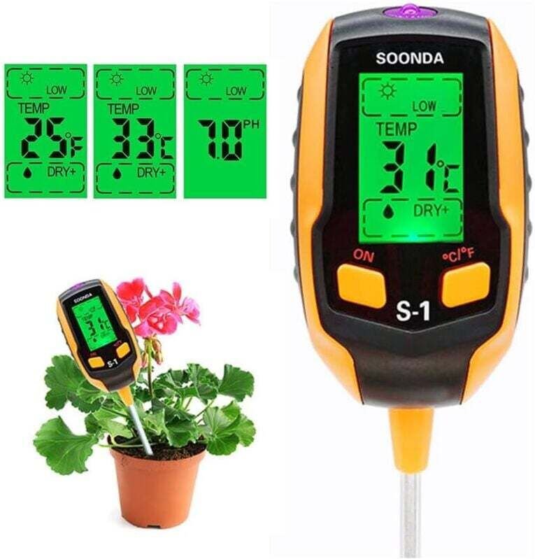 4-in-1-Bodentester, Feuchtigkeitsmesser, pH-Meter, digitales Bodentest-Set, Boden-pH-Temperatur-Sonnenlicht-Säuretest fü...
