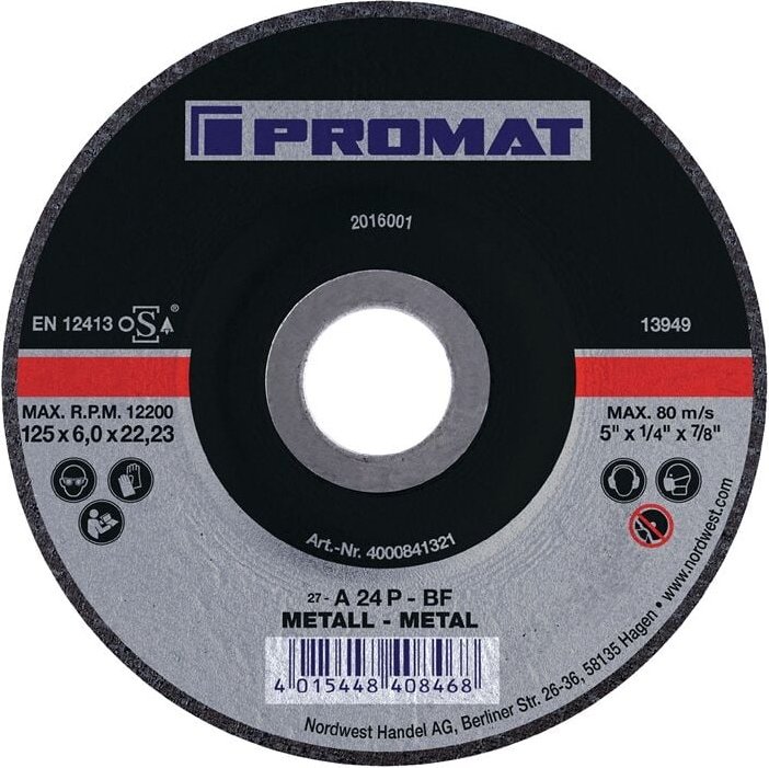 Thumbnail - Nordwest Handel Ag - promat Schruppscheibe D180xS8mm gekröpft Stahl Bohrung 22,23 mm
