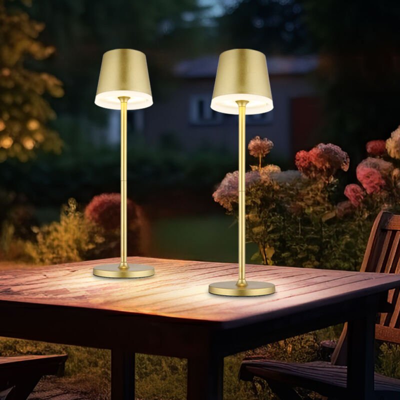Solarlampe Tischleuchte Außenlampe Gartenlampe Beistellleuchte, Metall goldfarben, 2 Höhen möglich, led 3000K warmweiß, ...