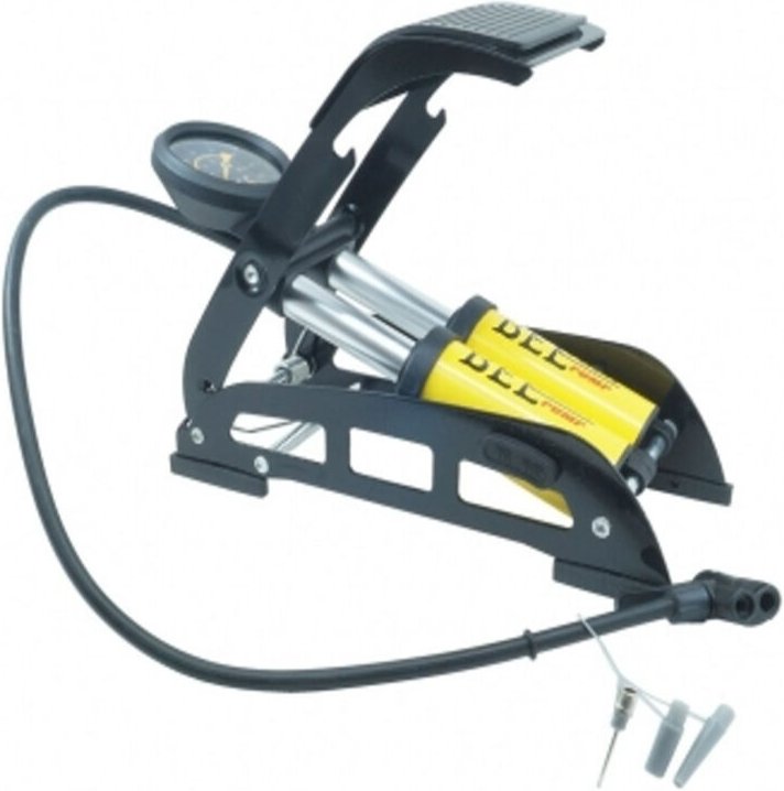 Trade Shop Traesio - Trade Shop - Fußpumpe mit Manometer, 2 Zylinder, für Fahrradventil, Fahrrad-Inflator -