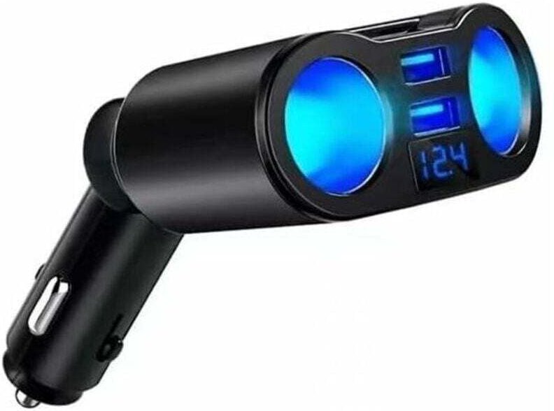 YMYNY Zigarettenanzünder-Splitter-Adapter, Dual-USB-Autoladegerät, 2 Steckdosen 12 V/24 V mit LED-Voltmeter-Schalter für...